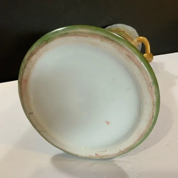 Large Vase Porcelain Roses Gold tone Trim Signed 12 inches Tall Vintage